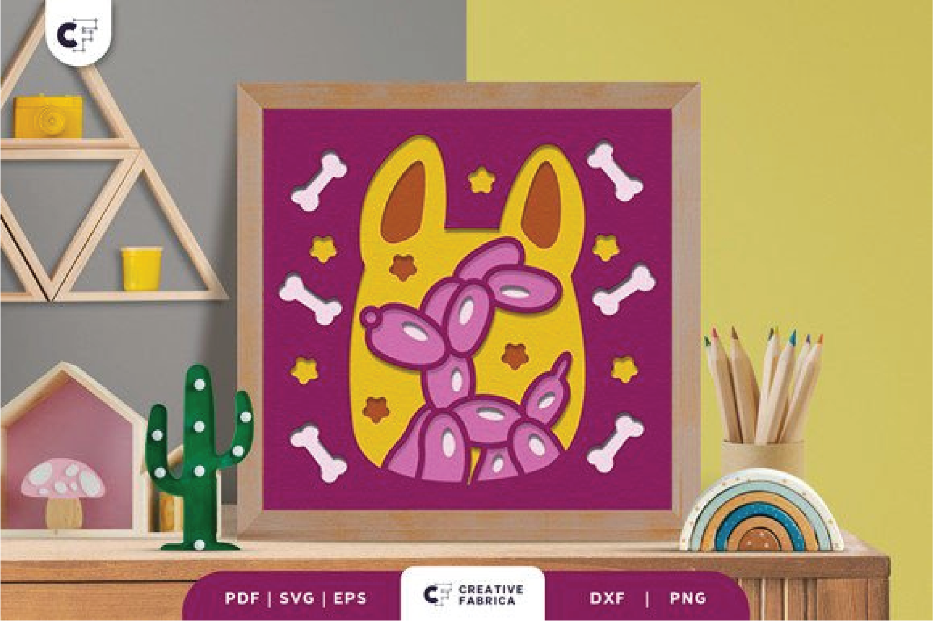 Colorful Balloon Dog 3D Shadow Box