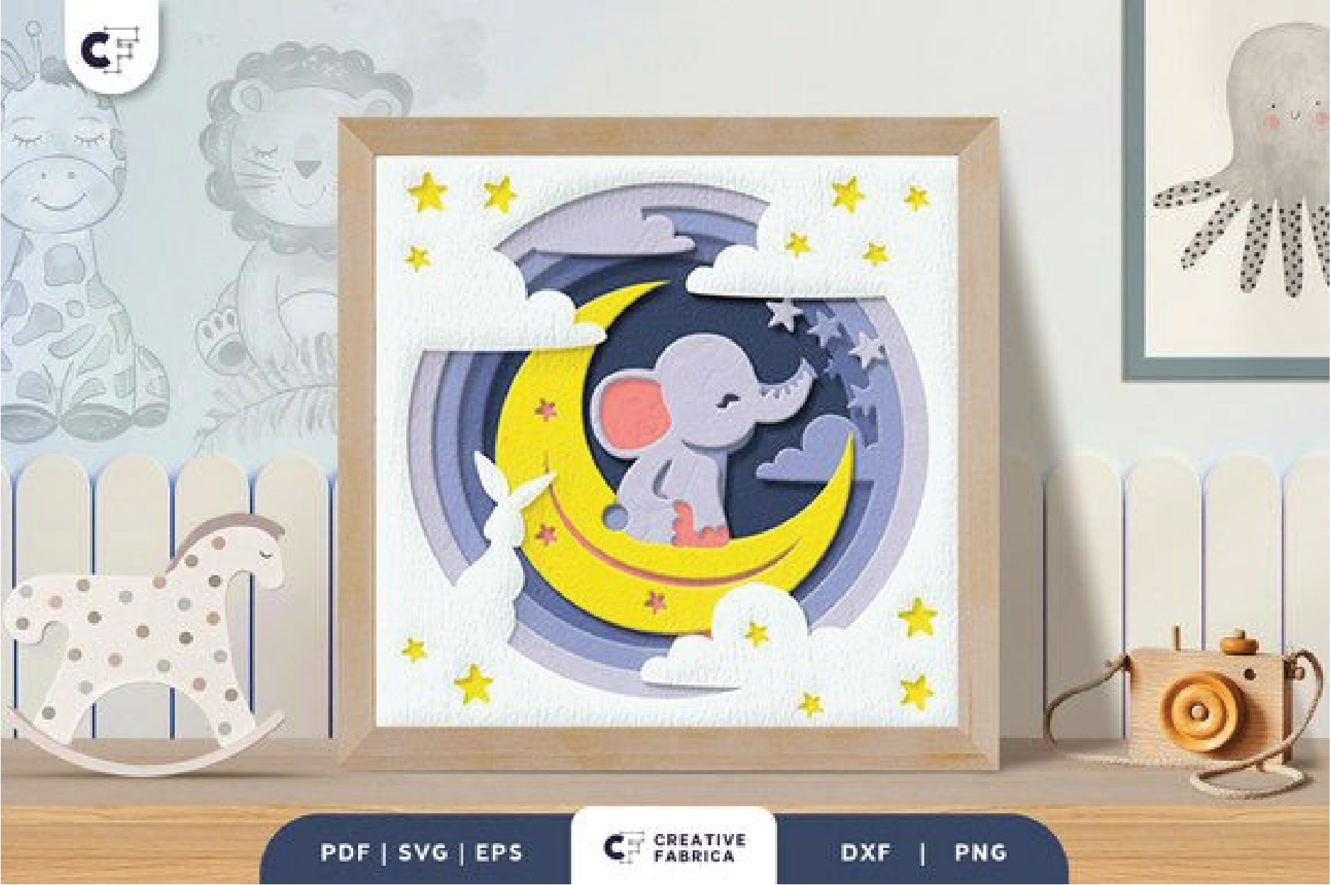 Elephant Theme Nursery 3D Shadow Box